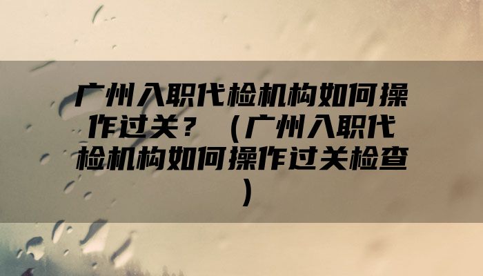 广州入职代检机构如何操作过关？（广州入职代检机构如何操作过关检查）